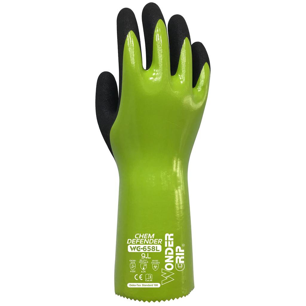 Wonder Grip WG-658L Chem Defender Green/Black Chemical-Resistant Safety Gloves 7
