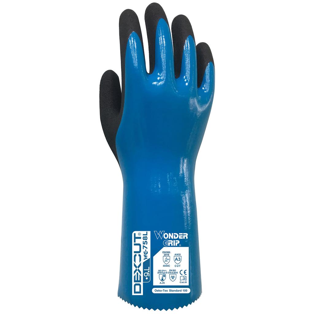 Wonder Grip WG-758L Dexcut Blue/Black Cut-Resistant Chemical-Resistant Gloves 7